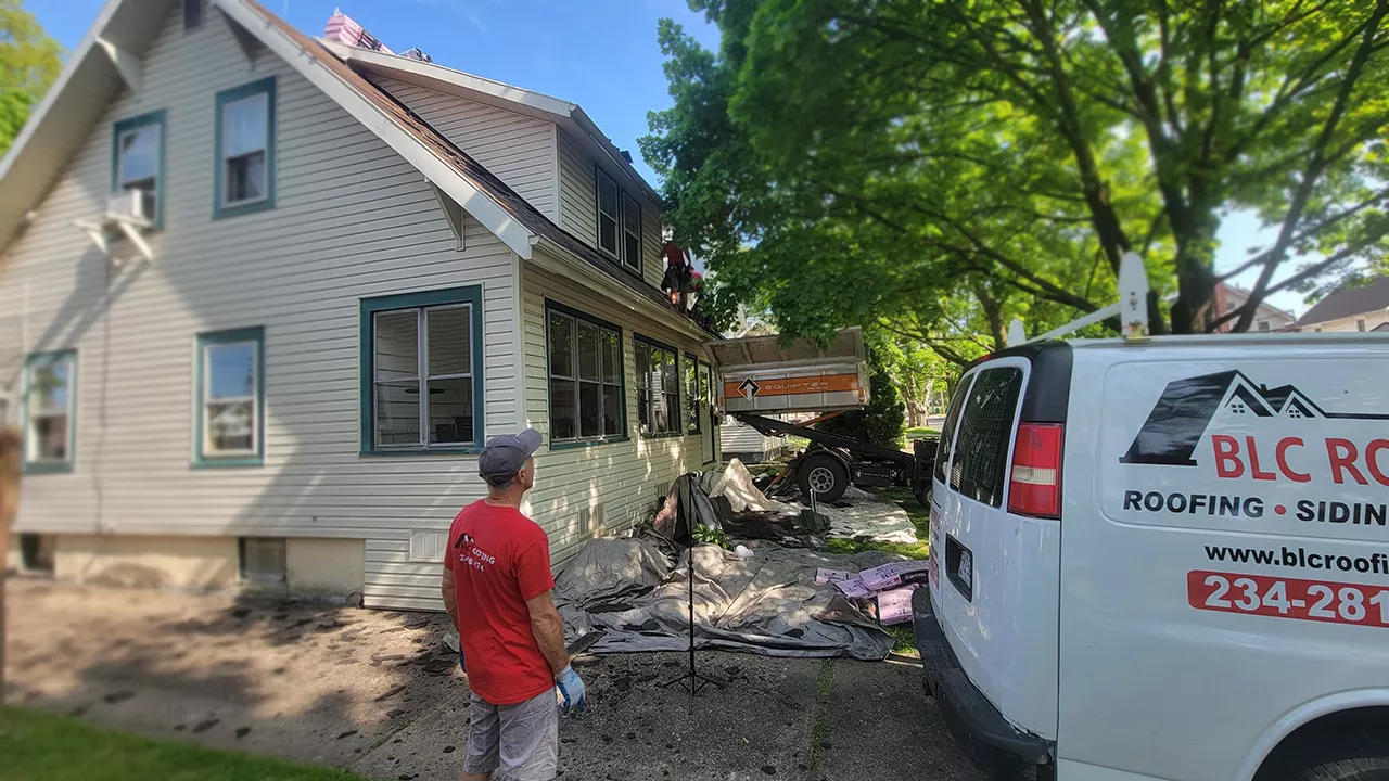 BLC Roofing Company in Akron OH performing a roof replacement